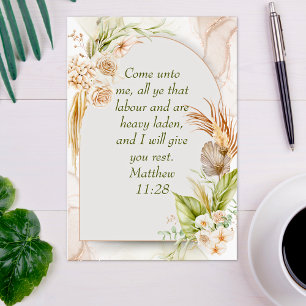 Inspirational Matthew 11:28 Floral Arch Postcard