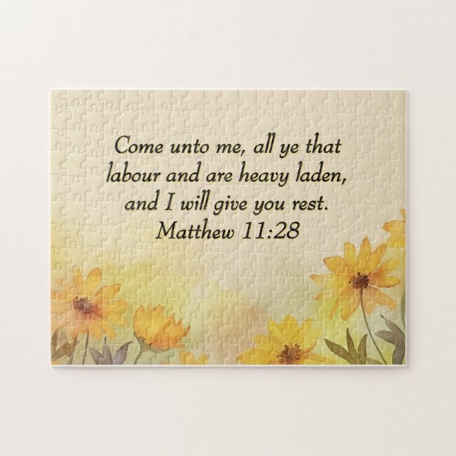 Inspirational Matthew 11:28 Yellow Floral Jigsaw Puzzle (Horizontal)