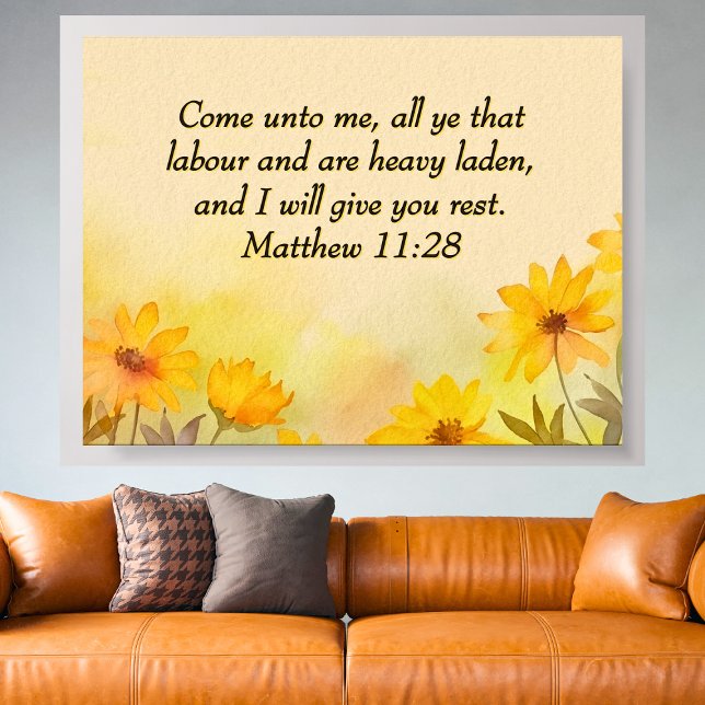Inspirational Matthew 11:28 Yellow Floral Poster (Enlarged for Detail)