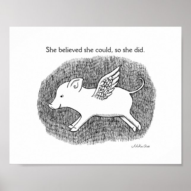 Inspirational Motivational Art Flying Pig Drawing Poster (Front)