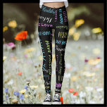 Inspirational Motivational Black and Pastel Yoga Leggings<br><div class="desc">Inspirational and motivational black fashion/yoga leggings! Printed edge to edge, with sayings you can personalise in white and pastel yellow, blue, green, and purple. Sayings include "Enjoy Life", "believe", "Relax", "Be Happy", "reflect", "Persevere", and more - and you can easily personalise them! "fashion fitness and exercise clothing". Matching tank top...</div>