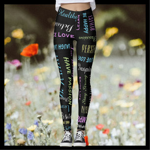 Inspirational Motivational Black and Pastel Yoga Leggings
