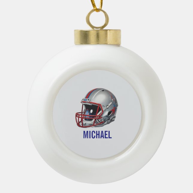Inspirational Motivational Football Helmet Name Ceramic Ball Christmas Ornament (Front)