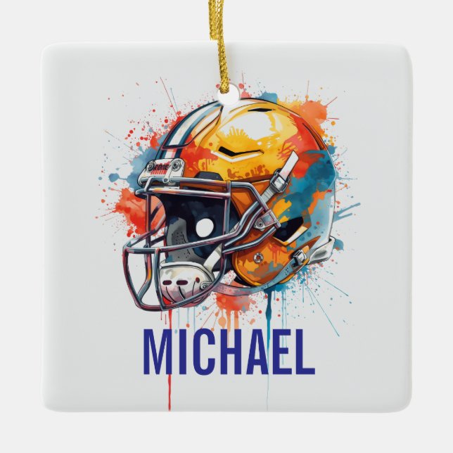 Inspirational Motivational Football Helmet Name Ceramic Ornament (Front)