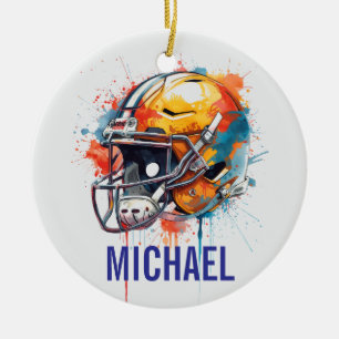 Inspirational Motivational Football Helmet Name Ceramic Tree Decoration