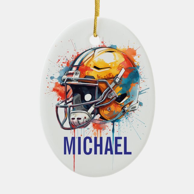 Inspirational Motivational Football Helmet Name Ceramic Tree Decoration (Front)