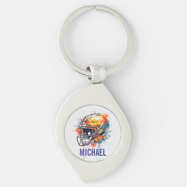 Inspirational Motivational Football Helmet Name Key Ring (Front)