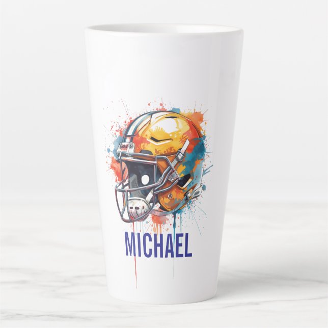 Inspirational Motivational Football Helmet Name Latte Mug (Front)