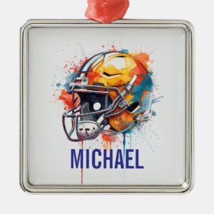 Inspirational Motivational Football Helmet Name Metal Tree Decoration