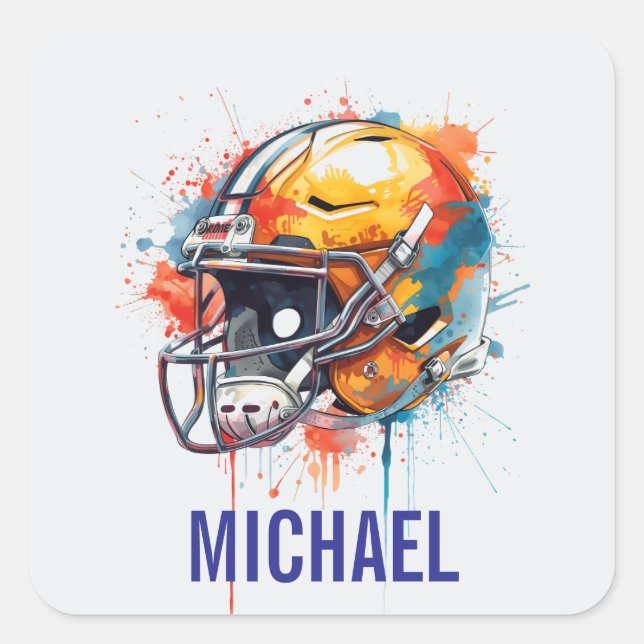 Inspirational Motivational Football Helmet Name Square Sticker (Front)