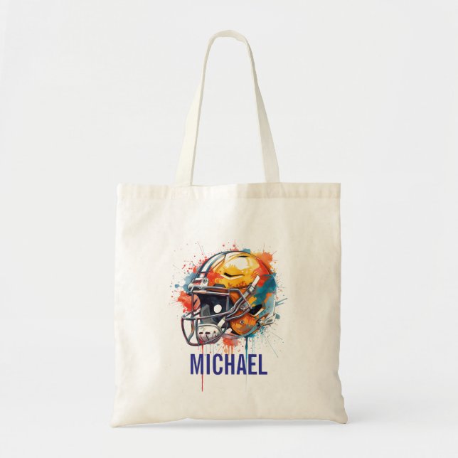 Inspirational Motivational Football Helmet Name Tote Bag (Front)