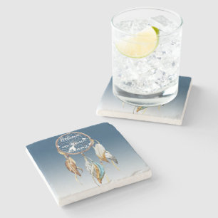Inspirational Navy Blue Ombre Dream catcher Stone Coaster
