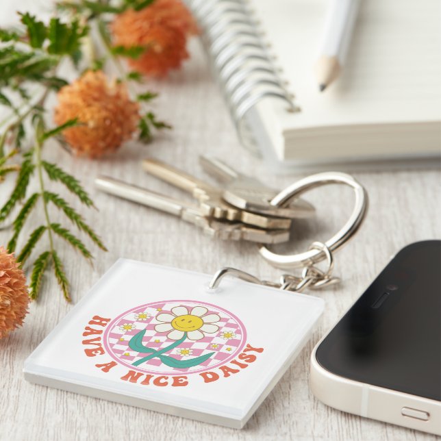 Inspirational Nice Daisy Wordart Keychain (Front Right)
