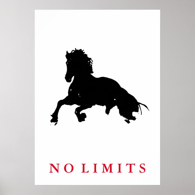 Inspirational No Limits Black White Horse Pop Art Poster (Front)