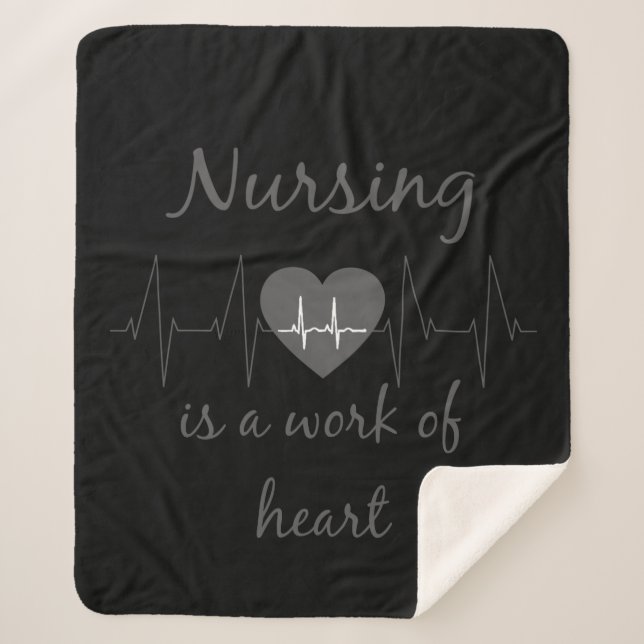 Inspirational Nursing a Work of Heart Quote Sherpa Blanket (Front)