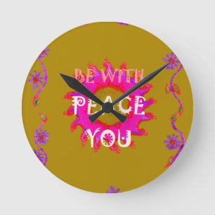 Inspirational "Peace Be With You" Vector Design Round Clock
