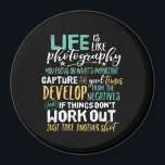Inspirational Photography Life Quote Photographer Magnet<br><div class="desc">Life is like photography. Focus on what's important and capture the good times. Inspirational and motivational quote design for photographers. Cool vintage retro typography merchandise for those who love taking photos, member of photography club. Perfect for amateur or professional photographers who carry cameras and lenses everywhere. Great Christmas gift and...</div>