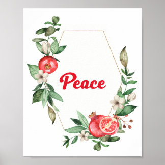 Inspirational Pink Floral Pomegranate Peace Poster
