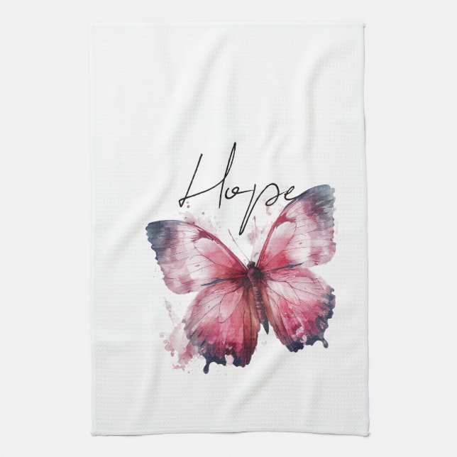 Inspirational Pink Hope Butterfly Tea Towel (Vertical)