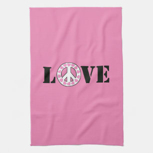 Inspirational Pink Love Peace Hearts Tea Towel