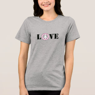 Inspirational Pink Love Peace Hearts Tri-Blend Shirt