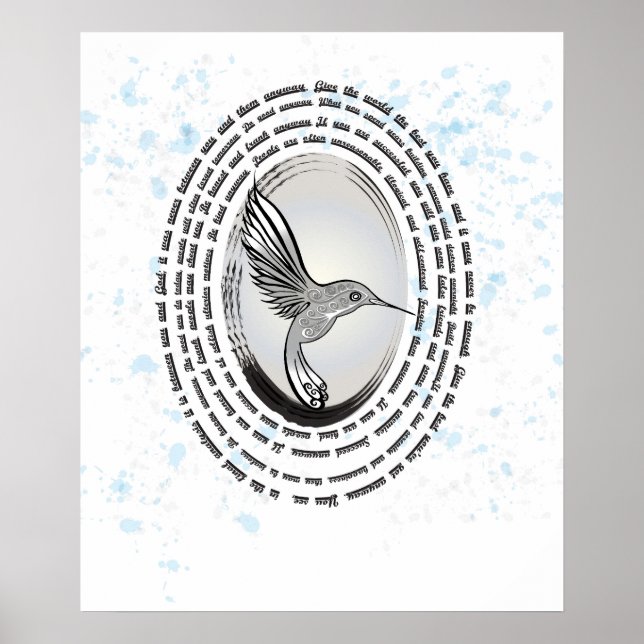 Inspirational prayer hummingbird ink watercolor poster (Front)