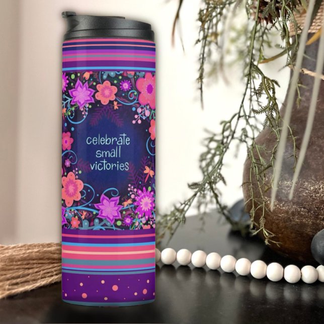 Inspirational Purple Floral Pretty Victories Quote Thermal Tumbler (Creator Uploaded)