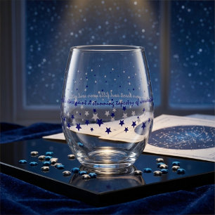 Inspirational Quote Among Festive Deep Blue Stars Stemless Wine Glass
