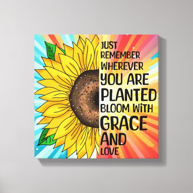 Inspirational Quote and Hand Drawn Sunflower Canvas Print (Front)