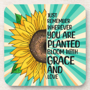 Inspirational Quote and Hand Drawn Sunflower Coaster