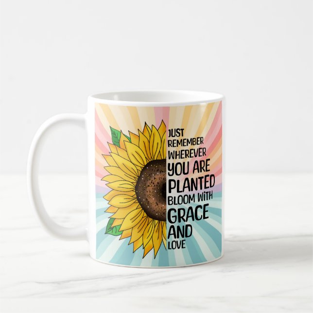 Inspirational Quote and Hand Drawn Sunflower Coffee Mug (Left)