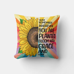 Inspirational Quote and Hand Drawn Sunflower Cushion