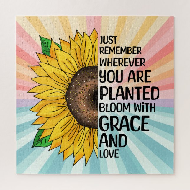 Inspirational Quote and Hand Drawn Sunflower Jigsaw Puzzle (Vertical)