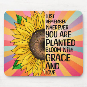 Inspirational Quote and Hand Drawn Sunflower Mouse Pad