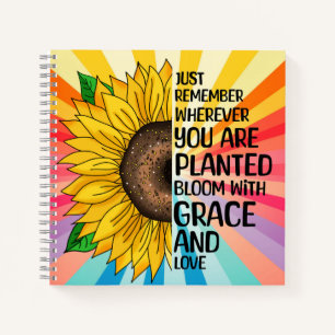 Inspirational Quote and Hand Drawn Sunflower Notebook