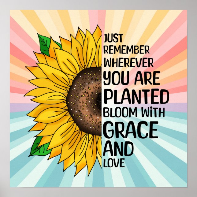 Inspirational Quote and Hand Drawn Sunflower Poster (Front)
