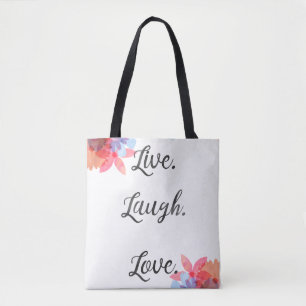 Inspirational Quote Bag, Live Love Laugh Art Tote Bag
