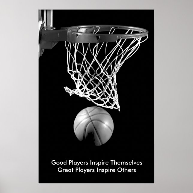 Inspirational Quote Basketball Black & White Poster (Front)