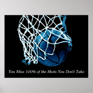 Inspirational Quote Basketball Blue Artwork Poster