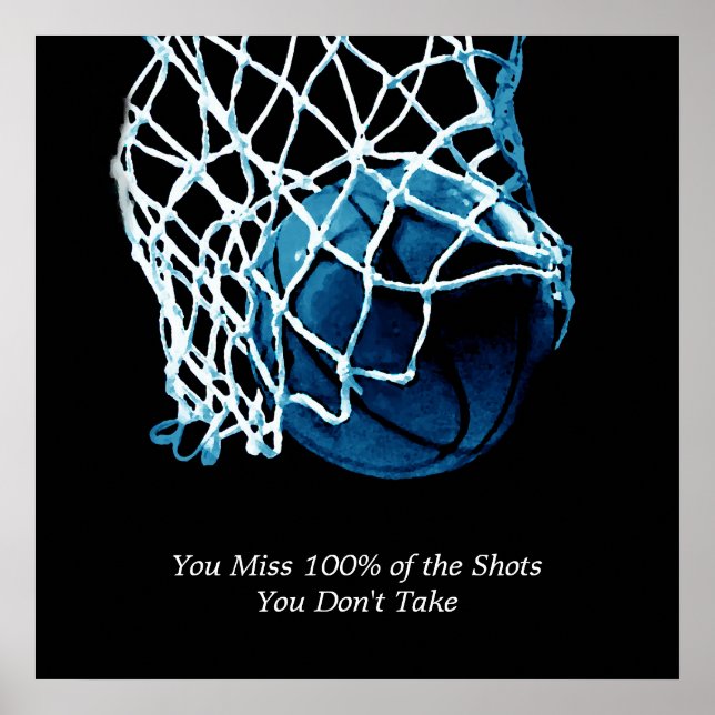 Inspirational Quote Basketball Blue Square Poster (Front)