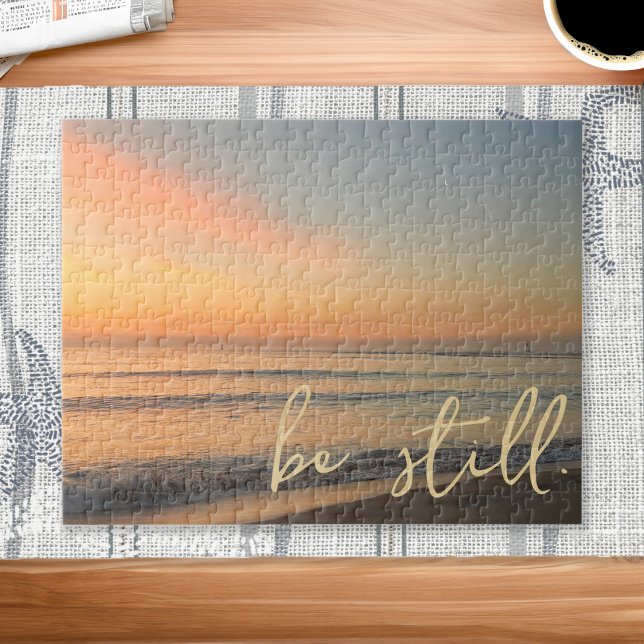 Inspirational Quote Be Still Sunrise Beach Jigsaw Puzzle (Inspirational Quote Be Still Sunrise Beach Jigsaw Puzzle)