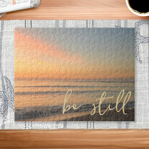 Inspirational Quote Be Still Sunrise Beach Jigsaw Puzzle