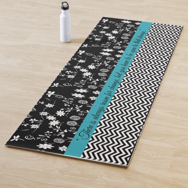 Inspirational Quote Blue and Black Floral Yoga Mat (In Situ)