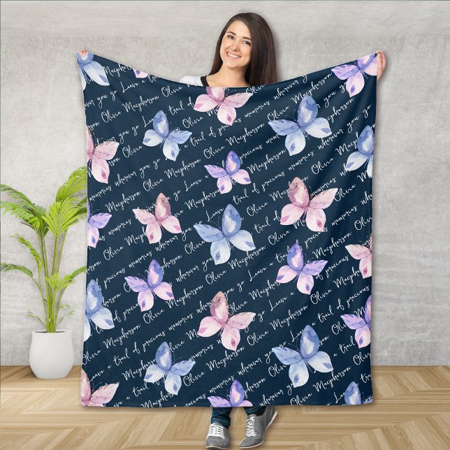 Inspirational Quote Butterflies Monogram  Fleece Blanket (Creator Uploaded)