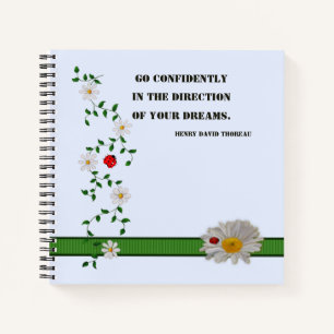 Inspirational Quote, Daisies and Ladybugs Notebook