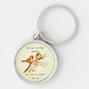 Inspirational quote His Eye is on the Sparrow, Key Ring