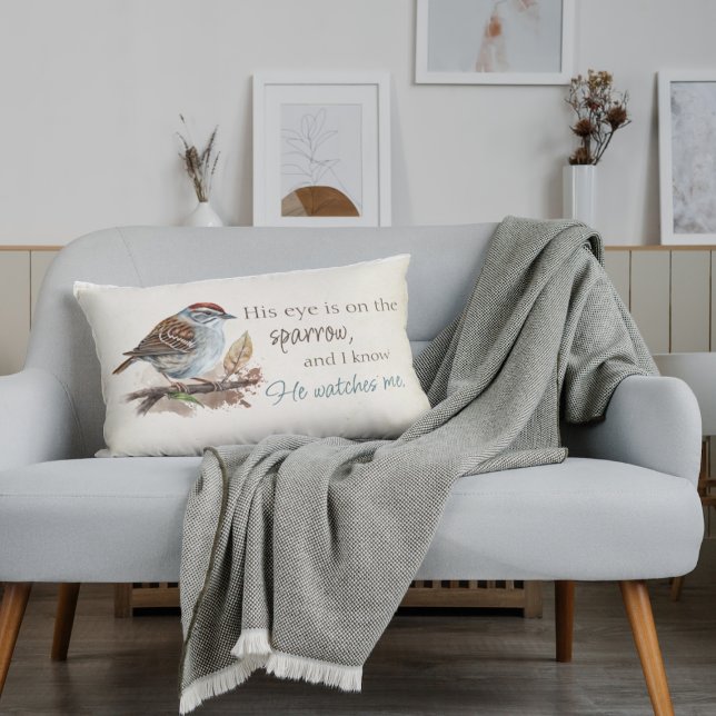Inspirational Quote His Eye is On the Sparrow Lumbar Cushion (His Eye is on the Sparrow Pillow)