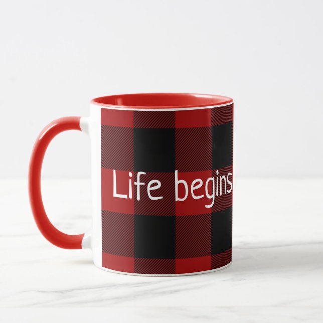 inspirational quote on buffalo plaid mug (Left)