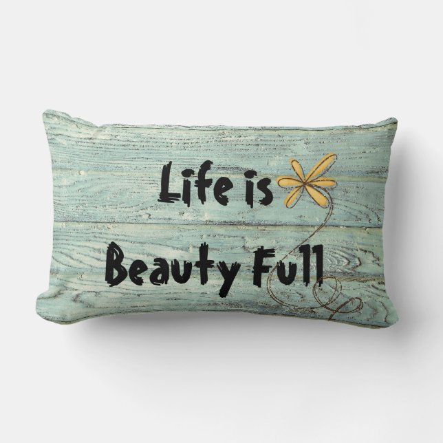 Inspirational quote on retro wood lumbar cushion (Front)