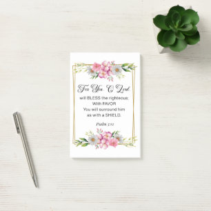 Inspirational Quote, Psalm 5:12 Floral Bible Verse Post-it Notes